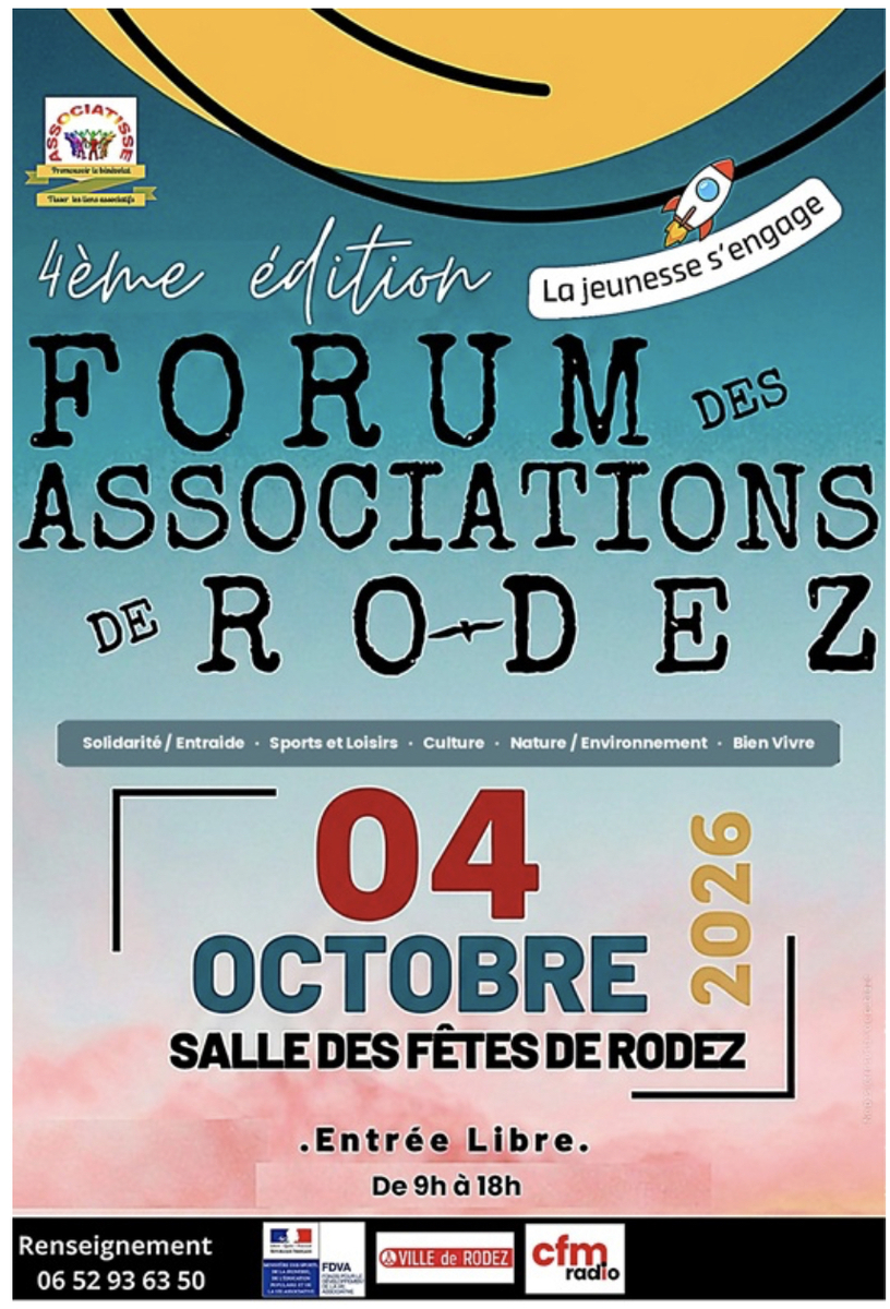 Nous y serons! Dimanche 4 octobre à la salle des fêtes de Rodez au forum des associations, venez!